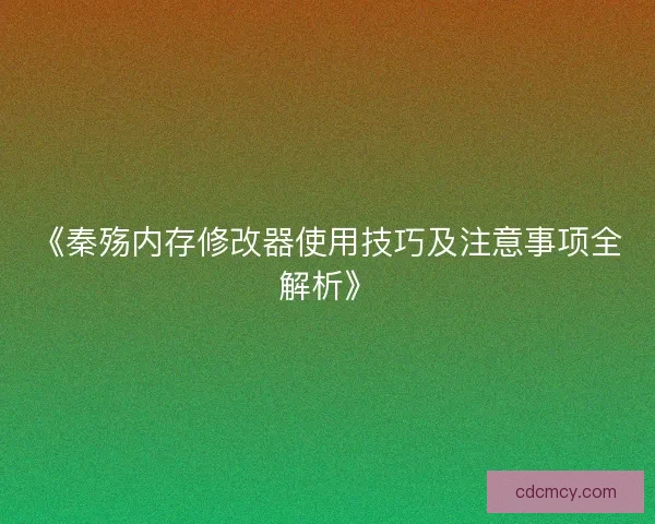 《秦殇内存修改器使用技巧及注意事项全解析》